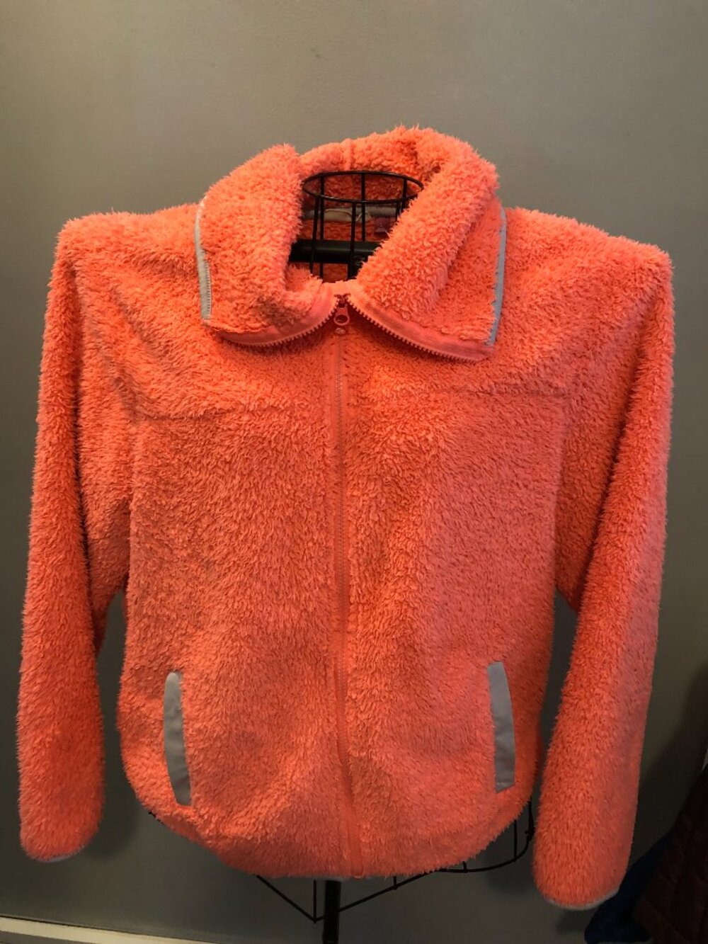 Neon Orange SO LARGE Fleece Juniors Jacket 23" Pit to Pit #KF